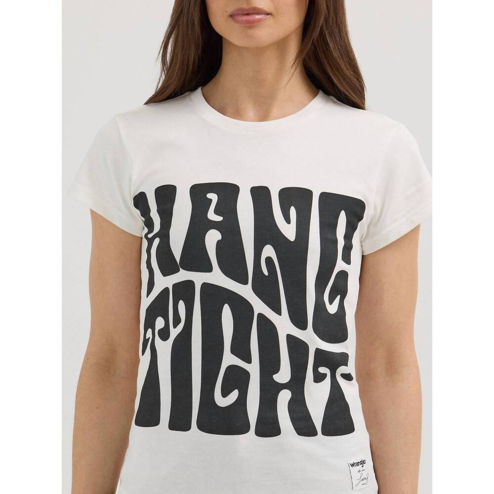 Wrangler White Graphic Short Sleeve Tee with Black 'Hang Tight' Print